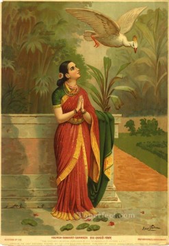 ラジャ・ラヴィ・ヴァルマ Painting - ハウンサ・ダマヤティ・サンワダ ラジャ・ラビ・ヴァルマ・インディアンズ